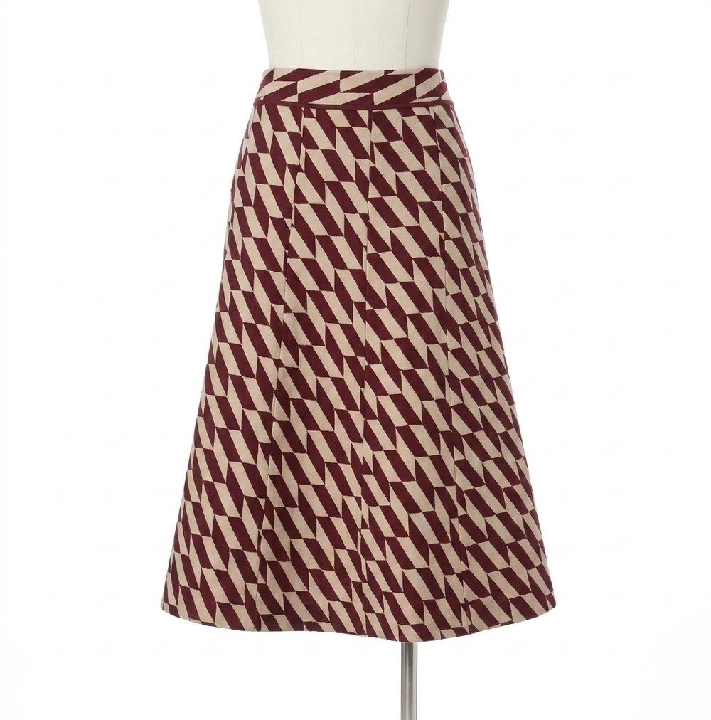 NEW LUCY PARIS katalina geometric knit midi skirt in burgundy cream